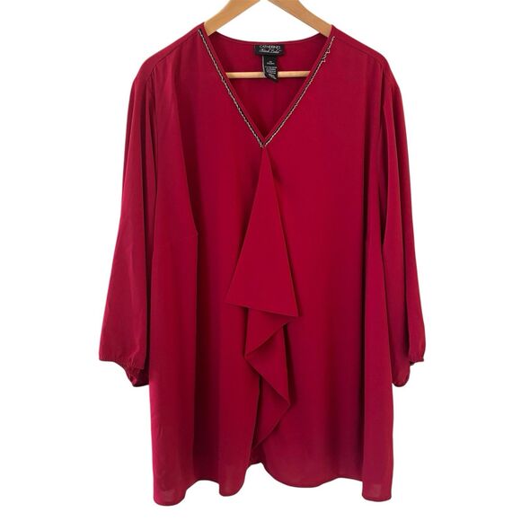 Catherines Womens Blouse 3X Top‎ Red Black Label Quiet Luxury Professional City - Picture 1 of 10